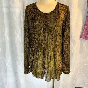 Michael Kors Green and Brown Paisley Blouse